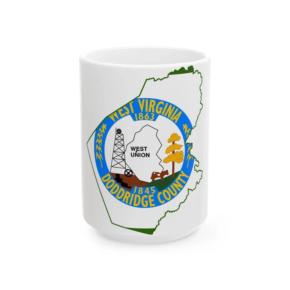Flag map of Doddridge County West Virginia (United States) White Coffee Mug 15oz - Go Mug Yourself