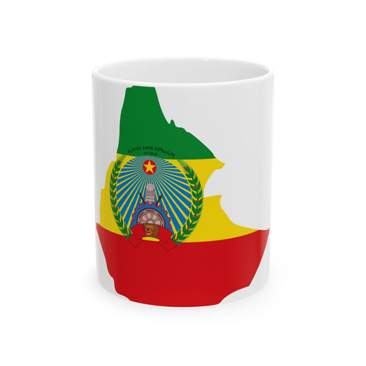 Flag map of Ethiopia 1987-1991 (Ethiopia) White Coffee Mug-11oz-Go Mug Yourself