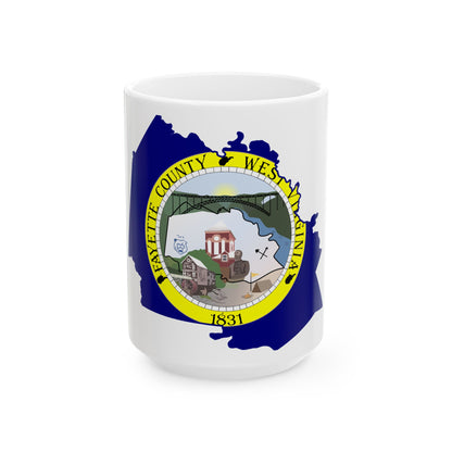 Flag map of Fayette County West Virginia (United States) White Coffee Mug-15oz-Go Mug Yourself