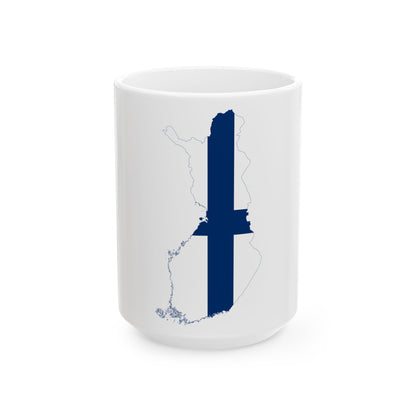 Flag-map of Finland (Finland) White Coffee Mug-15oz-Go Mug Yourself