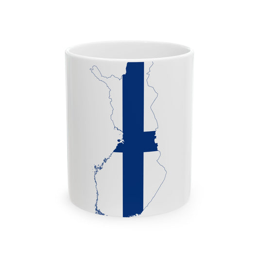Flag-map of Finland without Aland (Finland) White Coffee Mug-11oz-Go Mug Yourself
