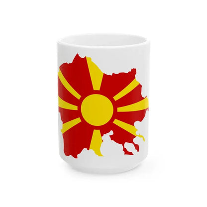 Flag-map of Greater Macedonia (North Macedonia) White Coffee Mug 15oz - Go Mug Yourself