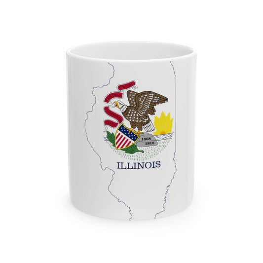 Flag map of Illinois (United States) White Coffee Mug-11oz-Go Mug Yourself