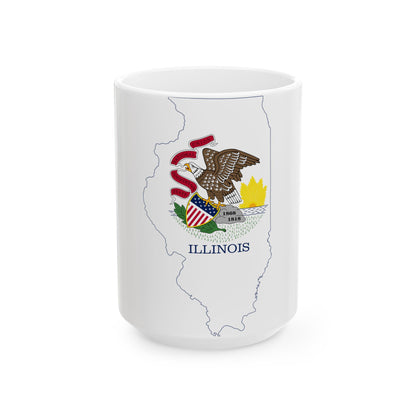 Flag map of Illinois (United States) White Coffee Mug-15oz-Go Mug Yourself