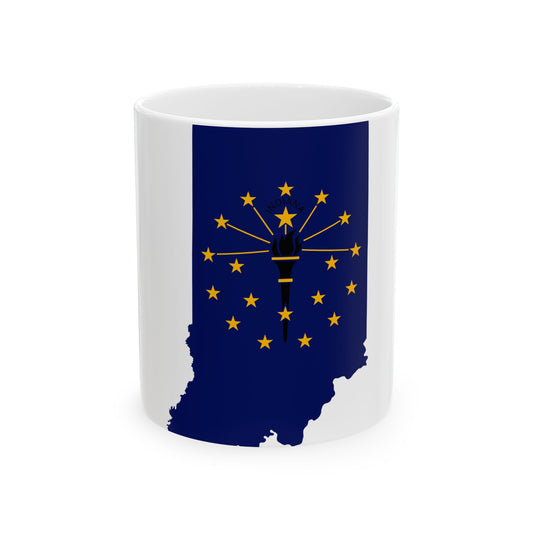 Flag map of Indiana (United States) White Coffee Mug-11oz-Go Mug Yourself