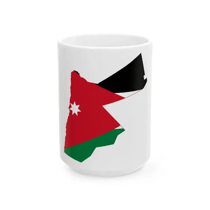 Flag-map of Jordan precise boundaries (Jordan) White Coffee Mug 15oz - Go Mug Yourself