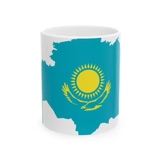 Flag-map of Kazakhstan precise boundaries (Kazakhstan) White Coffee Mug 11oz - Go Mug Yourself