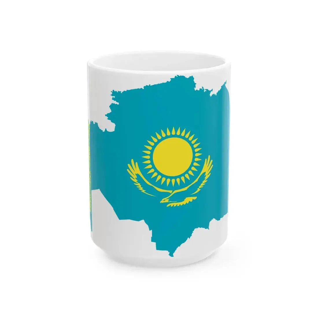 Flag-map of Kazakhstan precise boundaries (Kazakhstan) White Coffee Mug 15oz - Go Mug Yourself