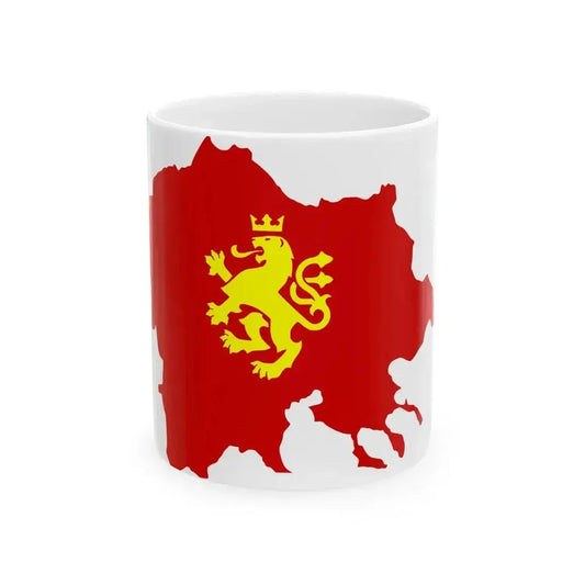 Flag map of Macedonia with Macedonian Lion (North Macedonia) White Coffee Mug 11oz - Go Mug Yourself