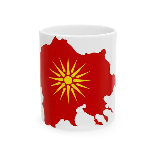 Flag map of Macedonia with Vergina Sun (North Macedonia) White Coffee Mug 11oz - Go Mug Yourself