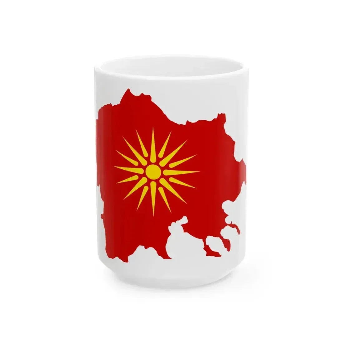 Flag map of Macedonia with Vergina Sun (North Macedonia) White Coffee Mug 15oz - Go Mug Yourself