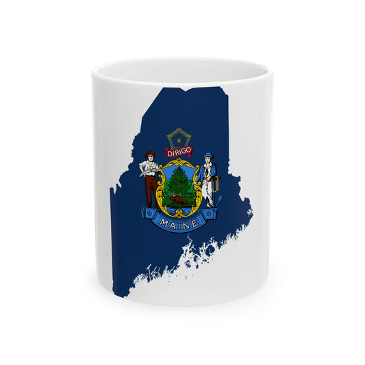 Flag map of Maine (United States) White Coffee Mug-11oz-Go Mug Yourself