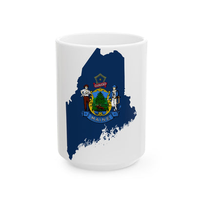 Flag map of Maine (United States) White Coffee Mug-15oz-Go Mug Yourself