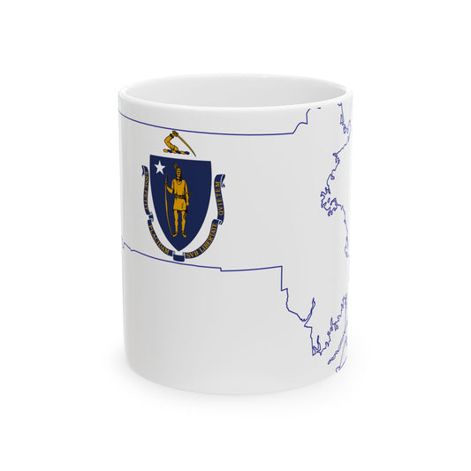 Flag-map of Massachusetts (United States) White Coffee Mug-11oz-Go Mug Yourself