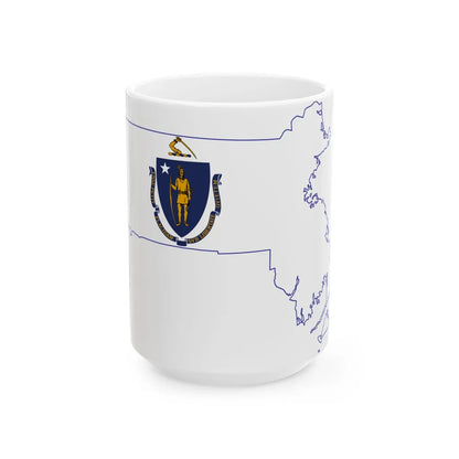Flag-map of Massachusetts (United States) White Coffee Mug 15oz - Go Mug Yourself
