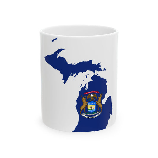 Flag map of Michigan (United States) White Coffee Mug-11oz-Go Mug Yourself