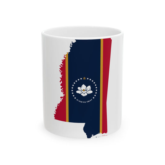 Flag map of Mississippi (United States) White Coffee Mug-11oz-Go Mug Yourself