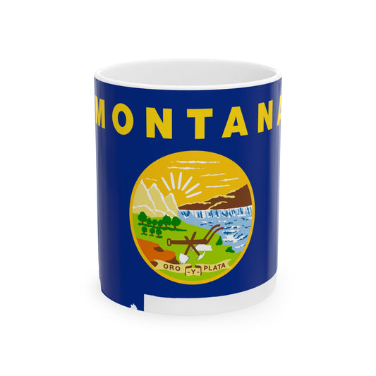 Flag-map of Montana (United States) White Coffee Mug-11oz-Go Mug Yourself