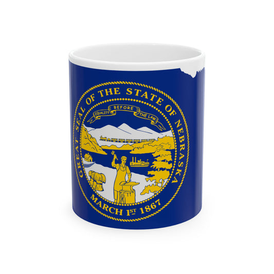 Flag-map of Nebraska (United States) White Coffee Mug-11oz-Go Mug Yourself