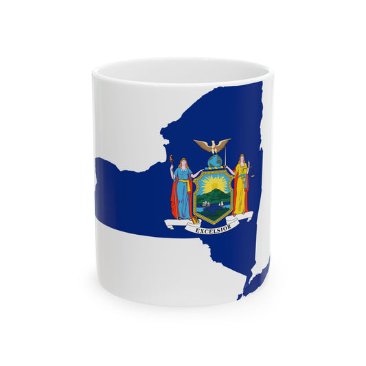 Flag map of New York 1909-2020 (United States) White Coffee Mug-11oz-Go Mug Yourself