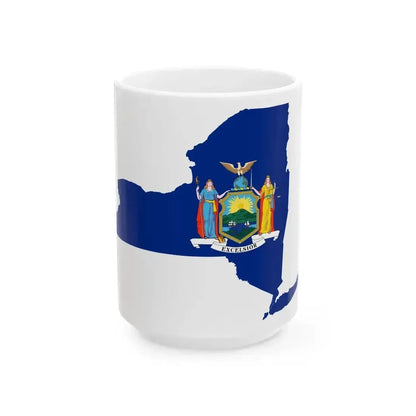 Flag map of New York 1909-2020 (United States) White Coffee Mug 15oz - Go Mug Yourself