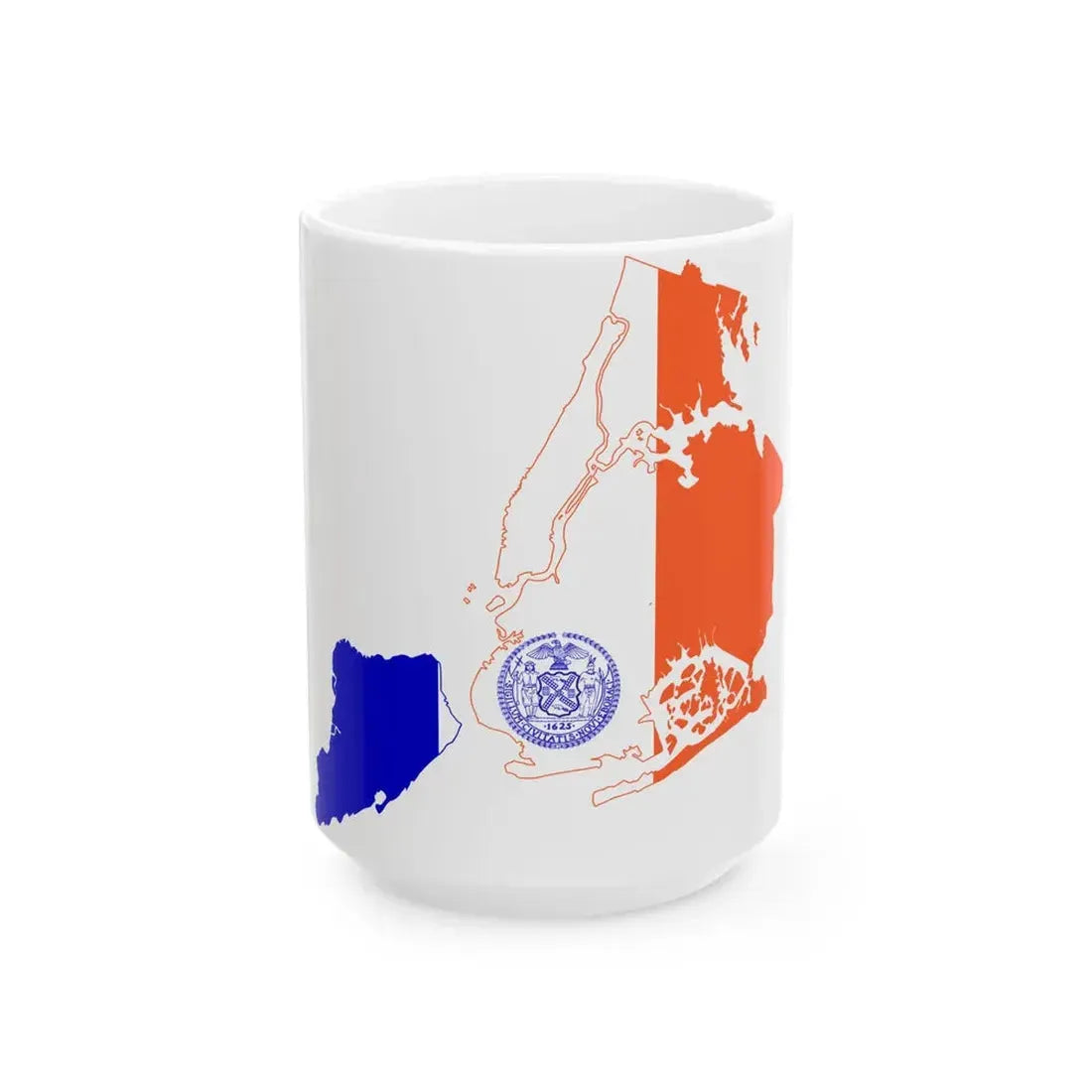 Flag-map of New York City (United States) White Coffee Mug 15oz - Go Mug Yourself
