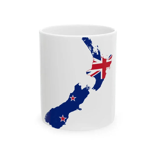 Flag-map of New Zealand without outlying islands (New Zealand) White Coffee Mug 11oz - Go Mug Yourself
