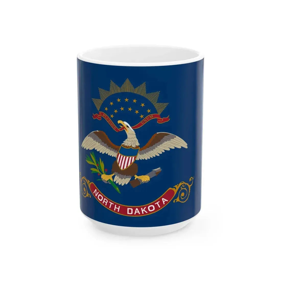 Flag-map of North Dakota (United States) White Coffee Mug 15oz - Go Mug Yourself