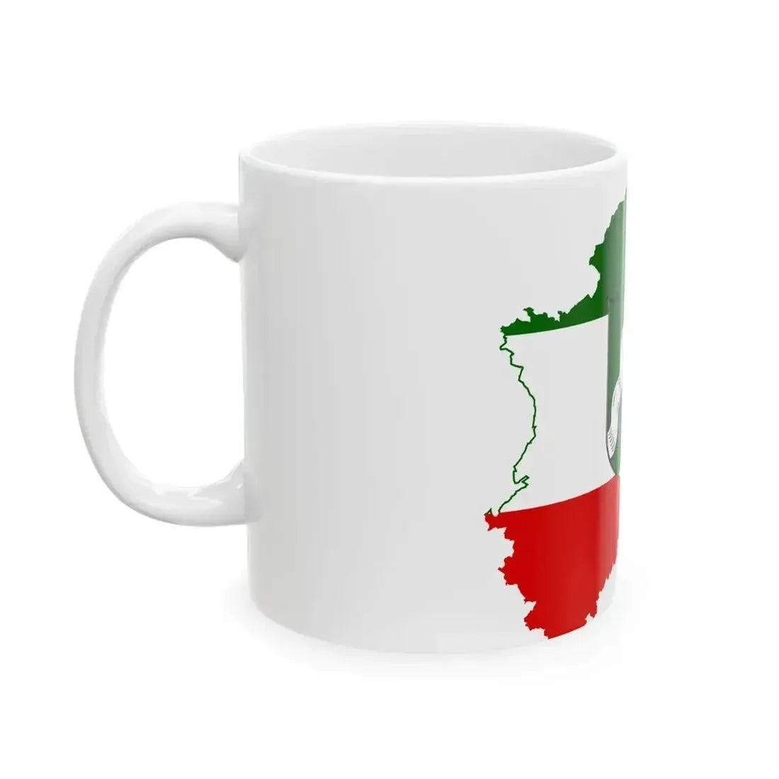 Flag map of North Rhine-Westphalia (Germany) White Coffee Mug - Go Mug Yourself
