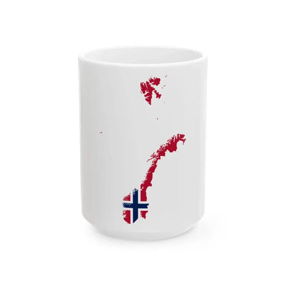 Flag-map of Norway  (Norway) White Coffee Mug 15oz - Go Mug Yourself