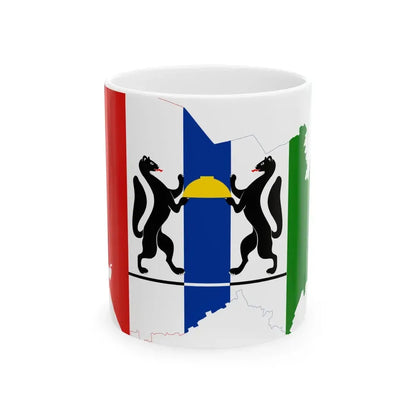 Flag-map of Novosibirsk oblast (Russia) White Coffee Mug 11oz - Go Mug Yourself