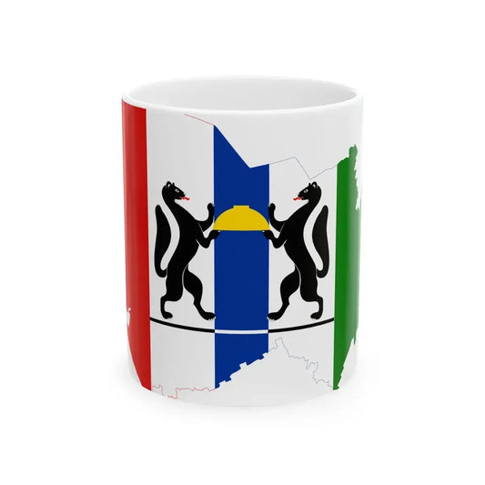 Flag-map of Novosibirsk oblast (Russia) White Coffee Mug 11oz - Go Mug Yourself