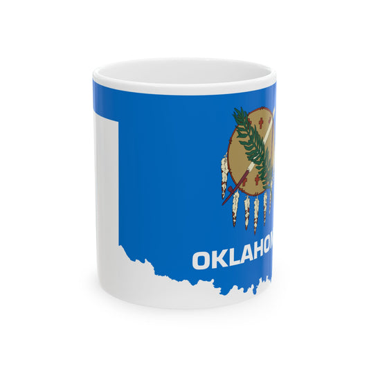 Flag map of Oklahoma (United States) White Coffee Mug-11oz-Go Mug Yourself