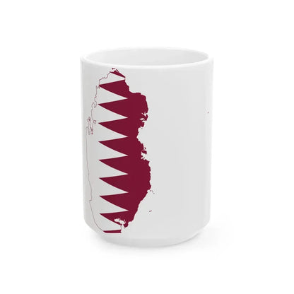 Flag-map of Qatar precise boundaries (Qatar) White Coffee Mug 15oz - Go Mug Yourself