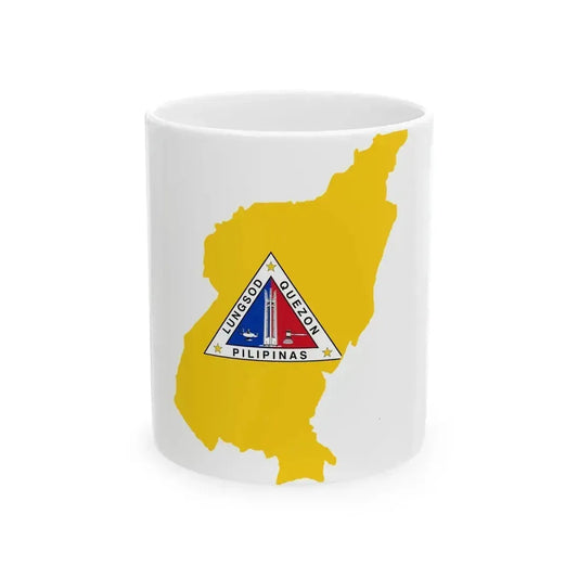 Flag map of Quezon City (Philippines) White Coffee Mug 11oz - Go Mug Yourself