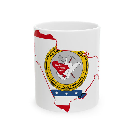 Flag map of Raleigh County West Virginia (United States) White Coffee Mug-11oz-Go Mug Yourself