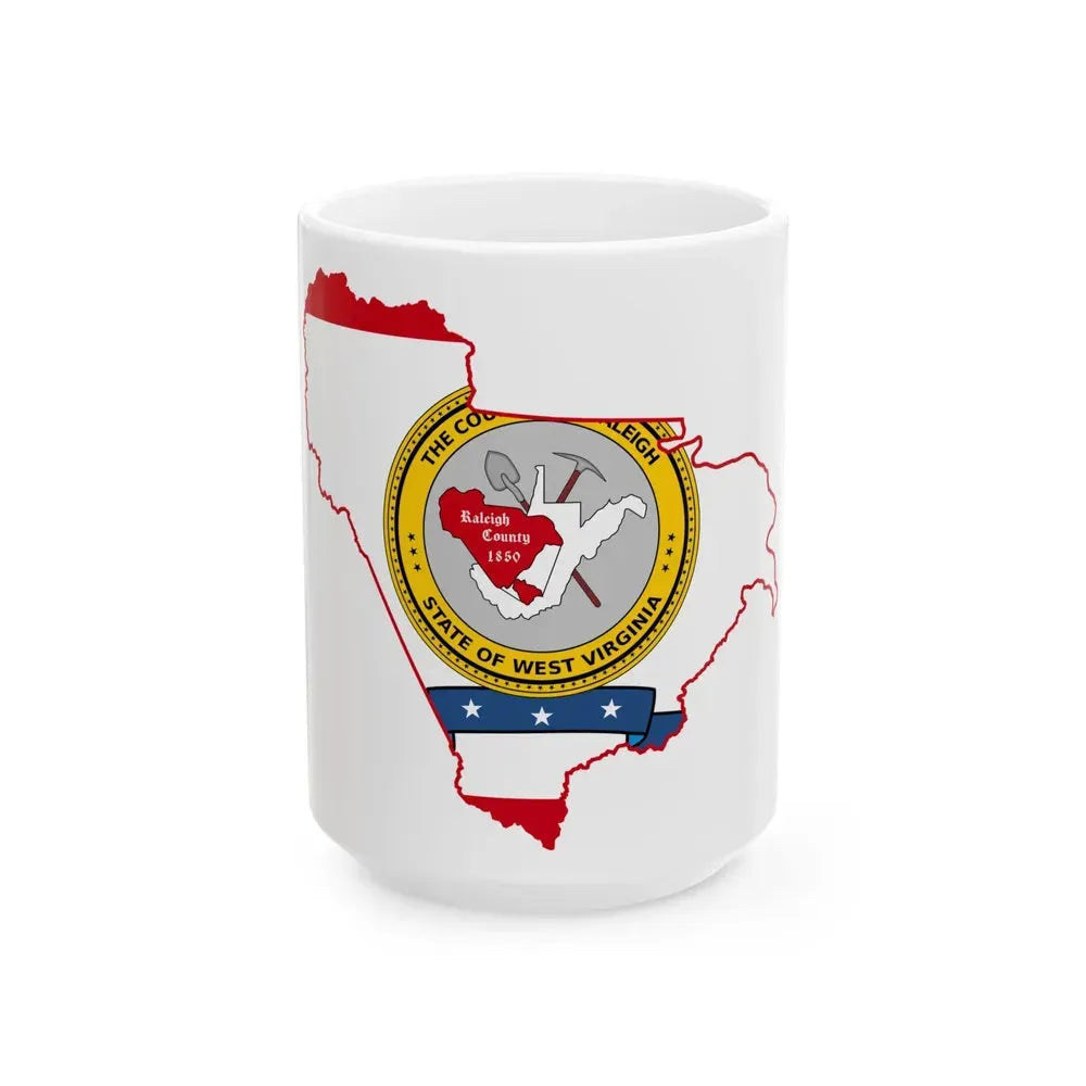 Flag map of Raleigh County West Virginia (United States) White Coffee Mug 15oz - Go Mug Yourself