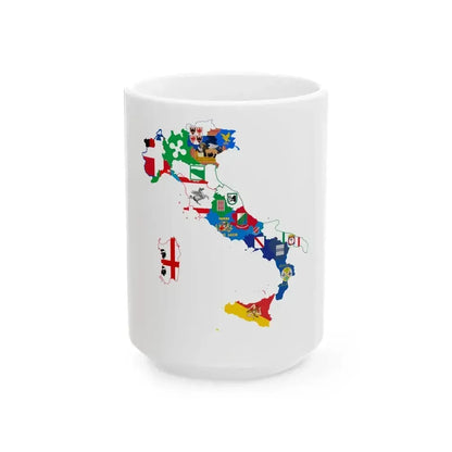 Flag map of Regions of Italy (Italy) White Coffee Mug 15oz - Go Mug Yourself