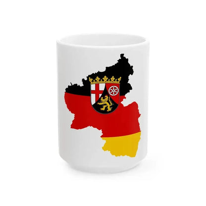 Flag map of Rhineland-Palatinate (Germany) White Coffee Mug 15oz - Go Mug Yourself