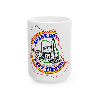 Flag map of Roane County West Virginia (United States) White Coffee Mug 15oz - Go Mug Yourself