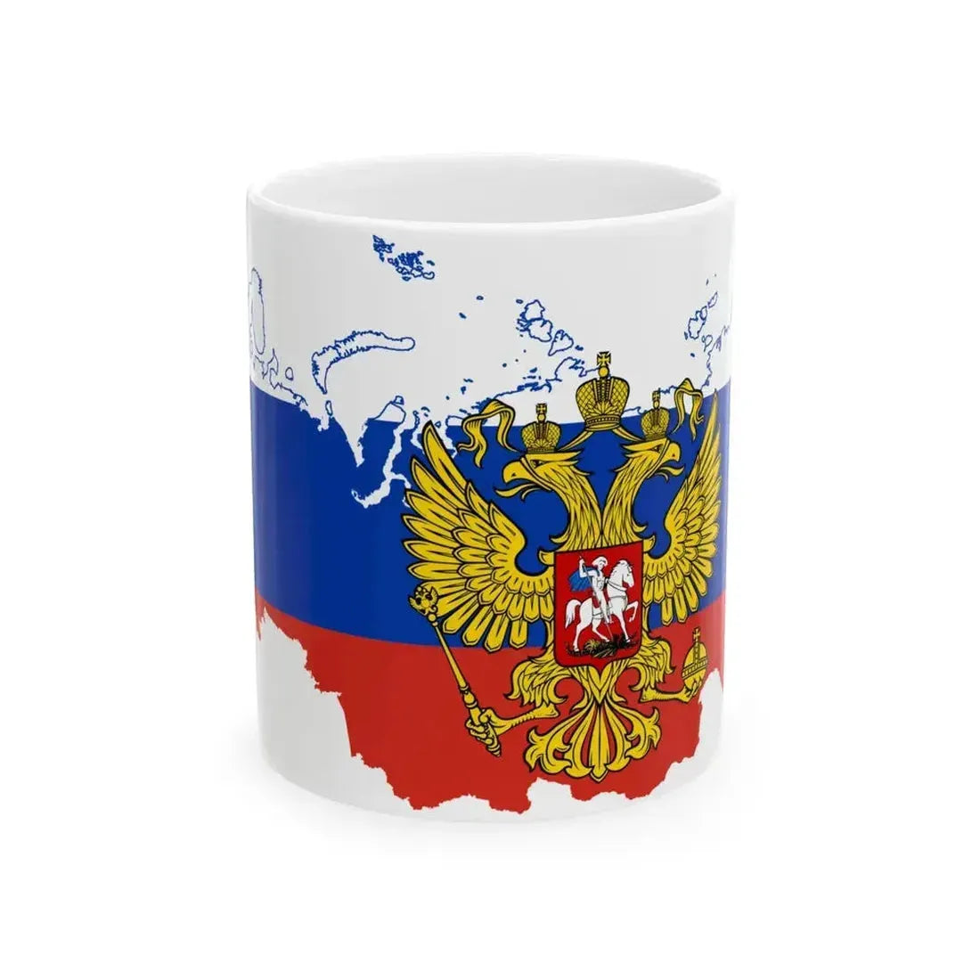 Flag map of Russia with coat of arms 2014-2022 (Russia) White Coffee Mug 11oz - Go Mug Yourself