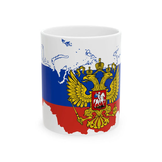 Flag map of Russia with coat of arms 2014-2022 (Russia) White Coffee Mug 11oz - Go Mug Yourself