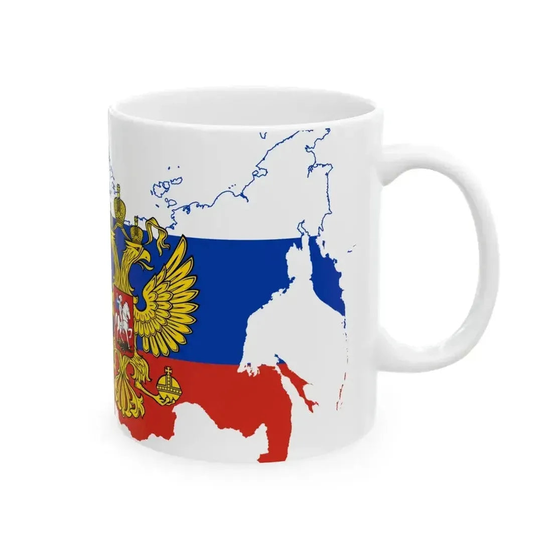 Flag map of Russia with coat of arms 2014-2022 (Russia) White Coffee Mug - Go Mug Yourself