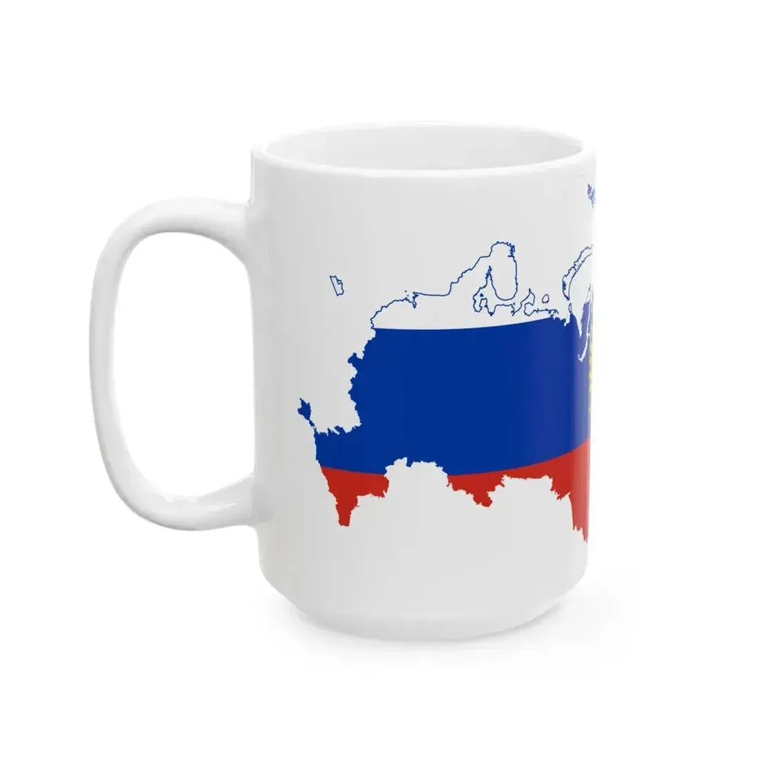 Flag map of Russia with coat of arms 2014-2022 (Russia) White Coffee Mug - Go Mug Yourself