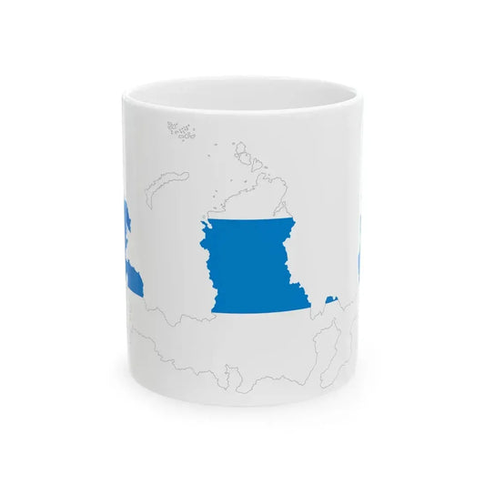 Flag-map of Russia without Autonomous Okrugs and Republics  white-blue-white flag (Russia) White Coffee Mug 11oz - Go Mug Yourself