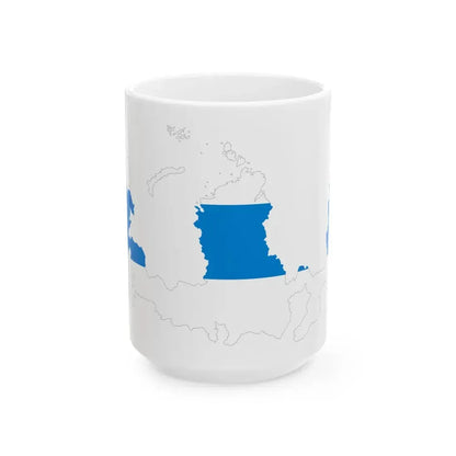 Flag-map of Russia without Autonomous Okrugs and Republics  white-blue-white flag (Russia) White Coffee Mug 15oz - Go Mug Yourself