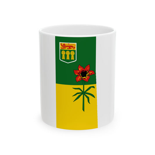 Flag-map of Saskatchewan (Canada) White Coffee Mug-11oz-Go Mug Yourself