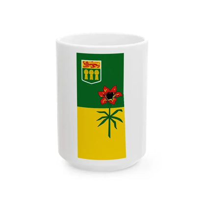 Flag-map of Saskatchewan (Canada) White Coffee Mug 15oz - Go Mug Yourself