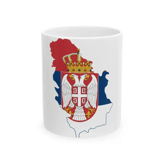 Flag map of Serbia with Kosovo (Serbia) White Coffee Mug 11oz - Go Mug Yourself