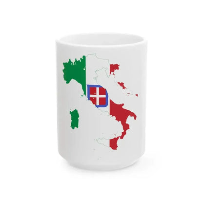 Flag map of the Kingdom of Italy 1942 (Italy) White Coffee Mug 15oz - Go Mug Yourself